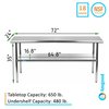 Amgood Stainless Steel Metal Table with Undershelf, 72 Long X 24 Deep AMG WT-2472